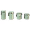 Hds Trading 4 Piece Ceramic Canisters with Easy Open AirTight Clamp Top Lid and Wooden Spoons, Mint ZOR95958